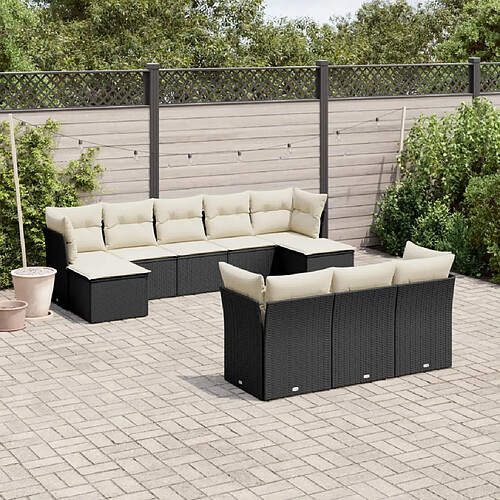 vidaXL Salon de jardin 10 pcs avec coussins noir résine tressée