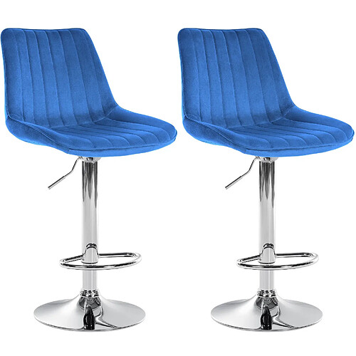 Decoshop26 Lot de 2 tabourets de bar réglable en hauteur pivotant à 360° assise en tissu bleu couture verticale pied métal chromé 10_0004426