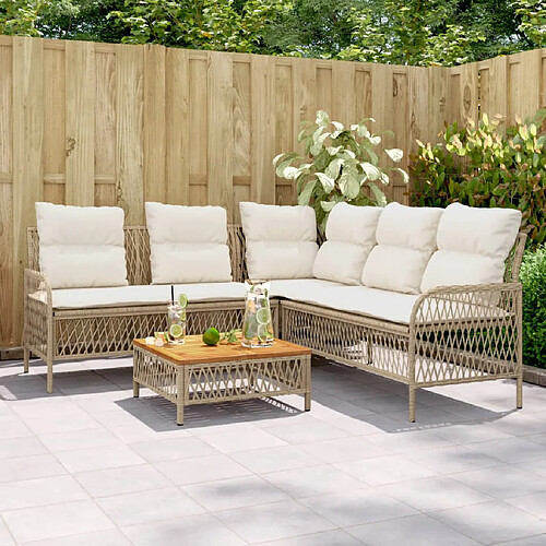 vidaXL Salon de jardin avec coussins 2 pcs beige résine tressée