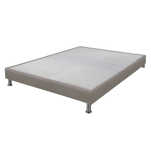 Ebac Sommier tapissier + jeu de pieds 140x200 Omega simili taupe 2x18 lattes