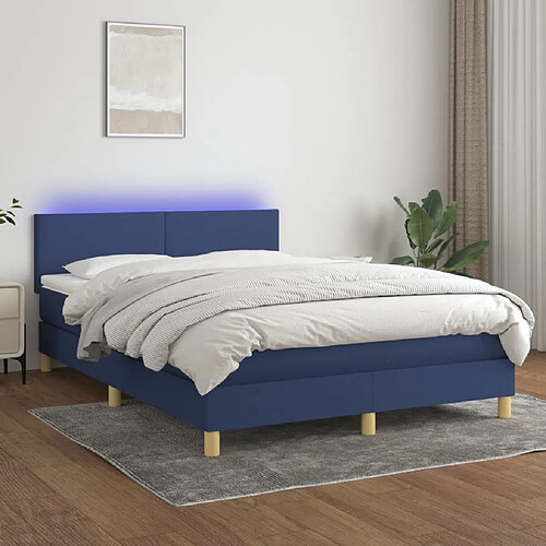 Sommier à lattes LED,Cadre à lattes de lit avec matelas pour Adulte Bleu 140x190 cm Tissu -MN68152