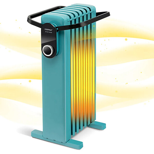 Helloshop26 Radiateur à huile mobile 1500w 3 chaleurs réglable racks de serviettes double protection contre surchauffe 7 eléments vert 20_0005097