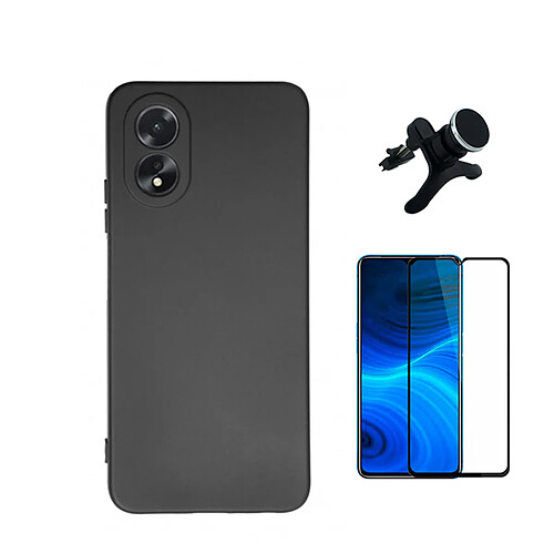 Kit de film en verre trempé de la couverture en 5D + boîtier en silicone liquide + porte-voiture renforcé Phonecare pour Oppo A38 4G - le noir