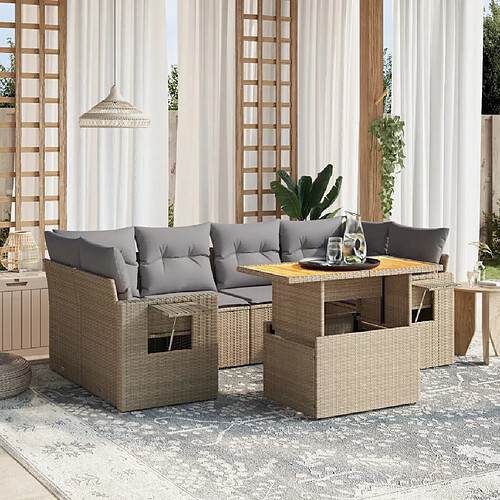 vidaXL Salon de jardin avec coussins 7 pcs beige résine tressée