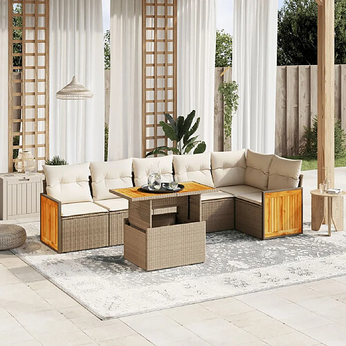 vidaXL Salon de jardin avec coussins 7 pcs beige résine tressée