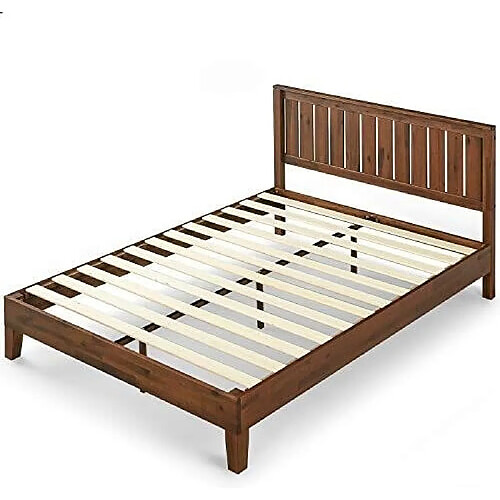 Zinus EU-PWPBBHE-12G Structure de Lit 160x200cm Cadre Solide Bois Marron