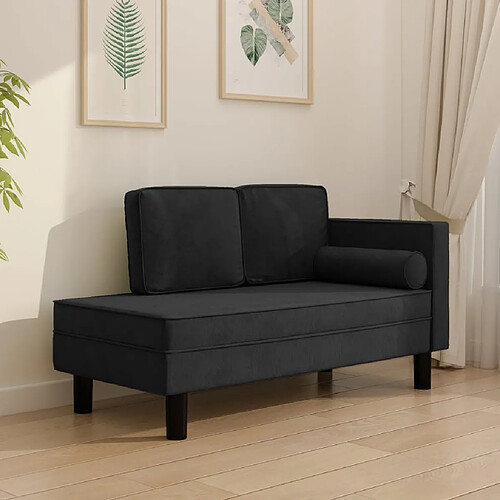 vidaXL Chaise longue avec coussins et traversin noir velours