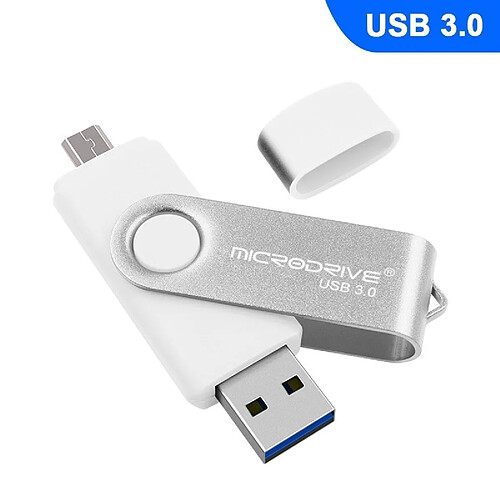 Wewoo Clé USB MicroDrive 128 Go USB 3.0 Téléphone et ordinateur Android Double disque rotatif en métal U Blanc