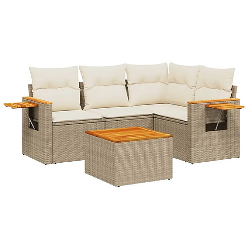 Maison Chic Salon de jardin avec coussins 5 pcs, Ensemble Tables et chaises de jardin,, Ensemble Tables et chaises de jardin, beige résine tressée -GKD312971