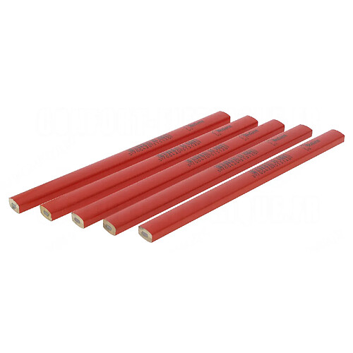 crayon menuisier - 18 cm - rouge - lot de 5 - bizline 790003