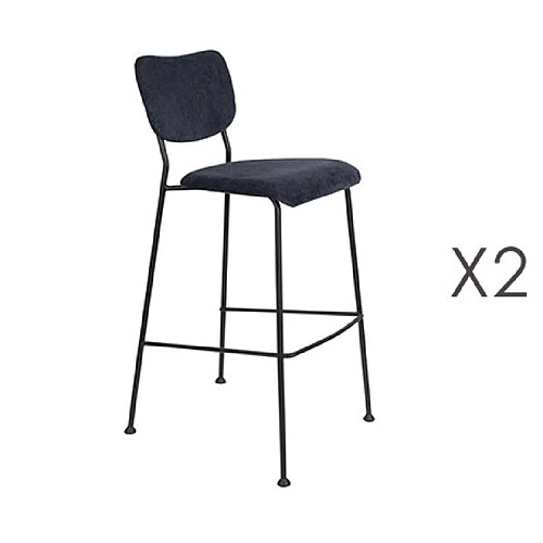 Mes Lot de 2 tabourets de bar en tissu bleu foncé - BENSON