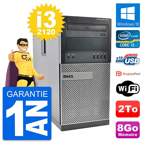 PC Tour Dell OptiPlex 990 Intel Core i3-2120 RAM 8Go Disque 2To Windows 10 Wifi · Occasion