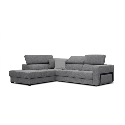 Courtois Laville Canapé d'angle gauche Bergo 5 places en tissu gris avec coussins déco