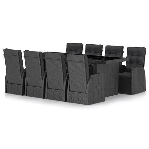 Maison Chic Mobilier à dîner 9 pcs de jardin avec coussins - Ensemble table et chaises d'extérieur - Salon/Mobilier de jardin classique Résine tressée Noir -MN52931