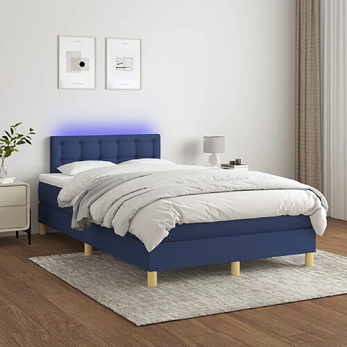 vidaXL Sommier à lattes de lit avec matelas LED Bleu 120x200 cm Tissu