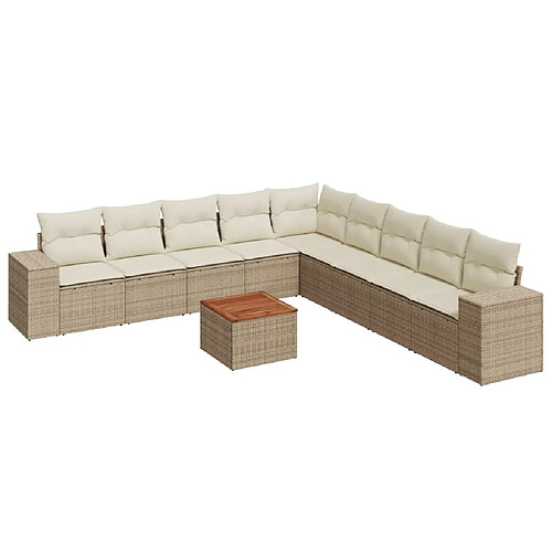 Maison Chic Salon de jardin avec coussins 10 pcs | Ensemble de Table et chaises | Mobilier d'Extérieur beige résine tressée -GKD75962