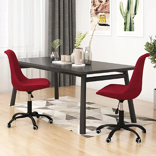 vidaXL Chaises pivotantes à manger lot de 2 Rouge bordeaux Tissu