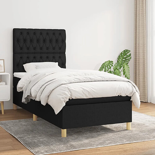 vidaXL Sommier à lattes de lit avec matelas Noir 100x200 cm Tissu