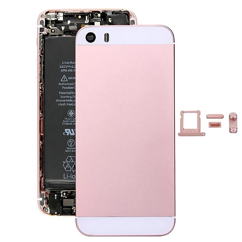 Wewoo Pour iPhone SE Couverture arrière or rose + Porte-cartes + Touche de contrôle du volume + Bouton d'alimentation + de vibreur interrupteur muet Couvercle de boîtier complet pièce détachée 5 en 1