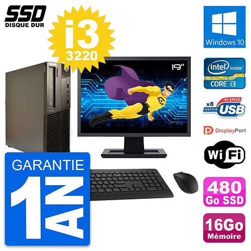 PC Lenovo M82 SFF Ecran 19" Intel i3-3220 RAM 16Go SSD 480Go Windows 10 Wifi · Occasion