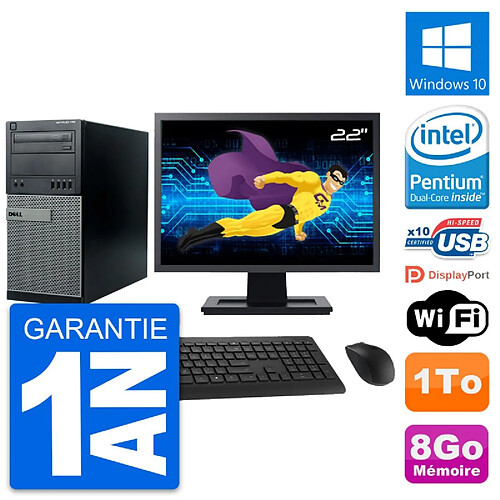 PC Tour Dell 790 MT Ecran 22" Intel G630 RAM 8Go Disque Dur 1To Windows 10 Wifi · Occasion