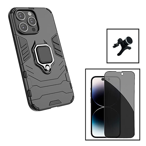 PHONECARE Kit Verre Trempé 5D Anti-Spy + Coque 3X1 Military Defender + Support Renforcé pour Apple iPhone 15 Pro Max - Noir