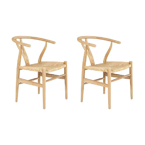 Vente-Unique Lot de 2 chaises en teck et paille - Naturel - POGIANA