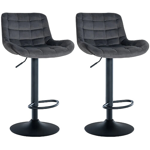 Decoshop26 Lot de 2 tabourets de bar structure métallique noir assise en velours gris foncé avec surpiqûres 10_0004445