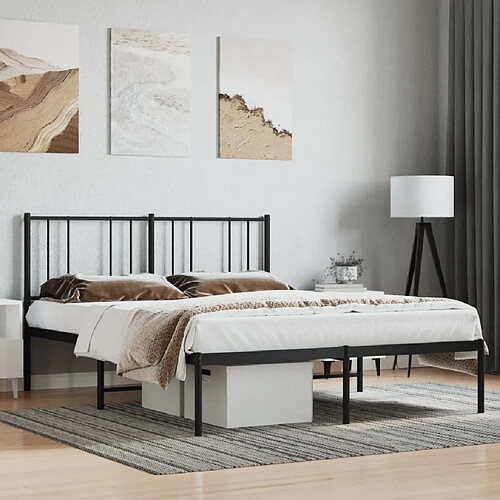 vidaXL Cadre de lit métal sans matelas avec tête de lit noir 140x190cm