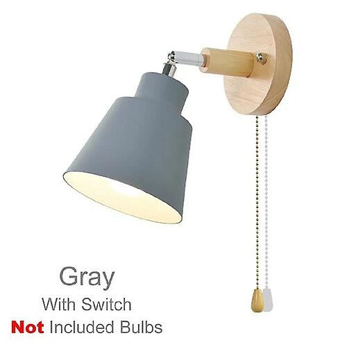 Universal Intérieur nordique Lampe murale en bois côté lit 27 chambre couloir 47 lampes murales 4 couleurs avec fermeture à glissière interrupteur pivotant librement (gris)