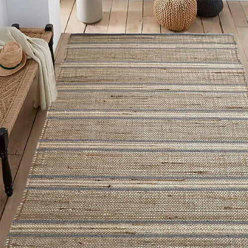 MEVAK LIVING Tapis en jute avec détails en coton Palena 180x240cm Gris