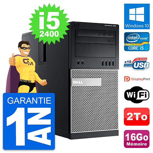 PC Tour Dell OptiPlex 990 Intel i5-2400 RAM 16Go Disque Dur 2To Windows 10 Wifi · Occasion