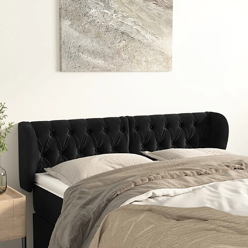 Maison Chic Tête de lit scandinave avec oreilles,meuble de chambre Noir 163x23x78/88 cm Velours -MN20418