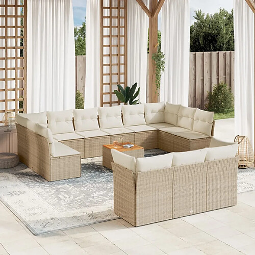 vidaXL Salon de jardin avec coussins 14 pcs beige résine tressée