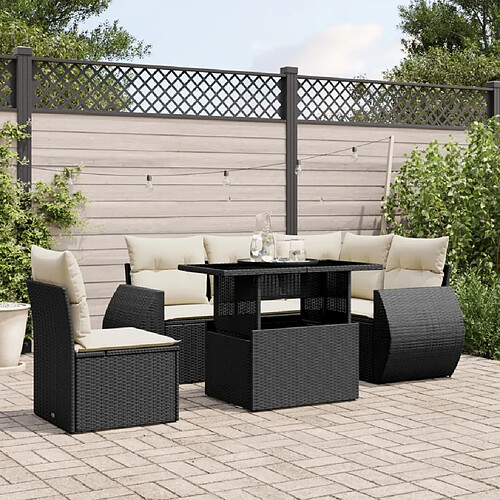 vidaXL Salon de jardin 6 pcs avec coussins noir résine tressée