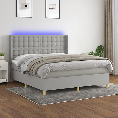 Sommier à lattes et matelas LED,Cadre à lattes de lit pour Adulte Gris clair 160x200 cm Tissu -MN77453