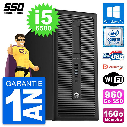 PC Tour HP EliteDesk 800 G2 Intel i5-6500 RAM 16Go SSD 960Go Windows 10 Wifi · Occasion