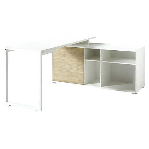 Pegane Bureau en panneau de particules coloris blanc / chêne Kendal - Dim : L146 x H75 x P145 cm