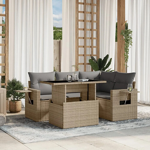 vidaXL Salon de jardin avec coussins 5 pcs beige résine tressée