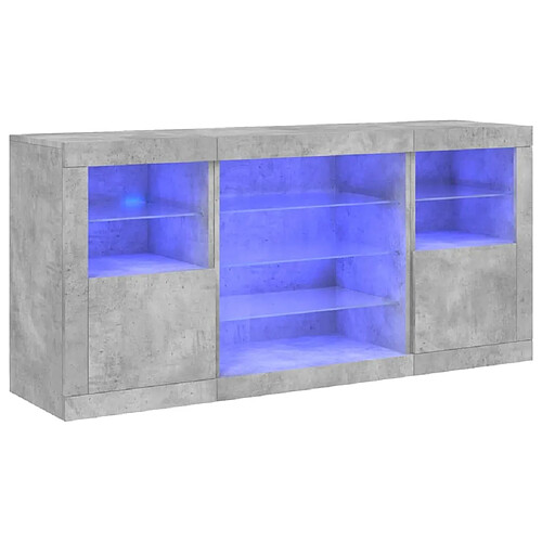 Maison Chic Commode Buffet - Meuble de rangement avec lumières LED gris béton 142,5x37x67 cm -GKD19630