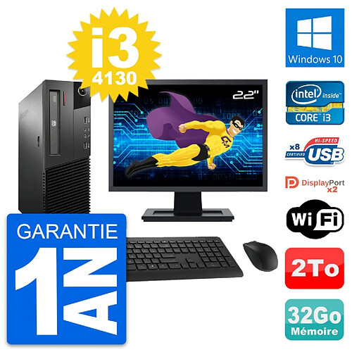 PC Lenovo M93p SFF Ecran 22" Intel i3-4130 RAM 32Go Disque 2To Windows 10 Wifi · Occasion