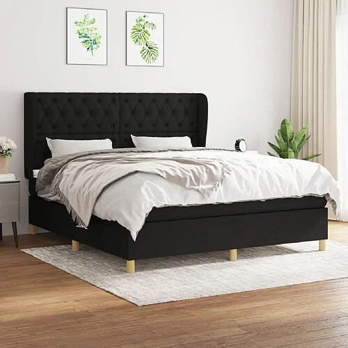 vidaXL Sommier à lattes de lit avec matelas Noir 160x200 cm Tissu