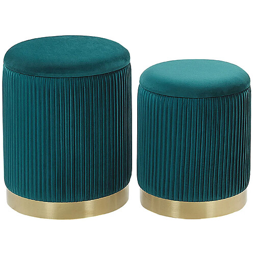 Beliani Set de 2 poufs en velours bleu paon avec rangement MIRAMAR