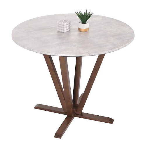 Mendler Table de bistrot HWC-M56, table de salle à manger, bois massif HPL stratifié mélaminé Ø92cm, aspect béton, piétement brun