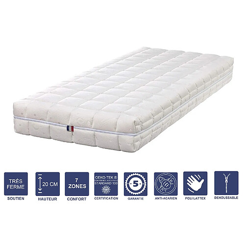 Literie Julien Matelas Mémoire de Forme + Alèse 80x190 x 20 cm Très Ferme + Oreiller Visco - Déhoussable Housse Lavable - 7 Zones de Confort - Noyau Poli Lattex HR Dernière Génération - Très Respirant