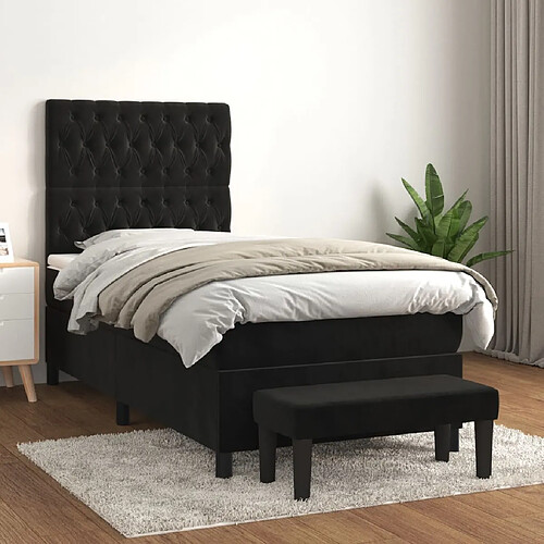 vidaXL Sommier à lattes de lit avec matelas Noir 100x200 cm Velours