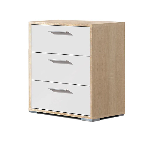 Pegane Table de chevet de 3 tiroirs coloris Chêne Cambrian / Blanc - longueur 43 x profondeur 35 x hauteur 63 cm