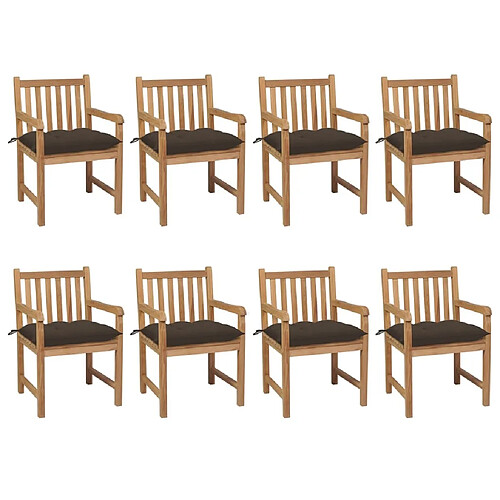 Maison Chic Lot de 8 Chaises de jardin avec coussins | Fauteuil chaises d'extérieur taupe Bois de teck solide -GKD74594