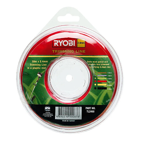 RYOBI - Fil de coupe 50 m x 2.4 mm pour coupe-bordures et débroussailleuse