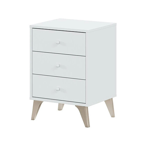 Pegane Table de chevet avec 3 tiroirs coloris blanc Artic - Hauteur 56 x Longueur 40 x Profondeur 33,5 cm